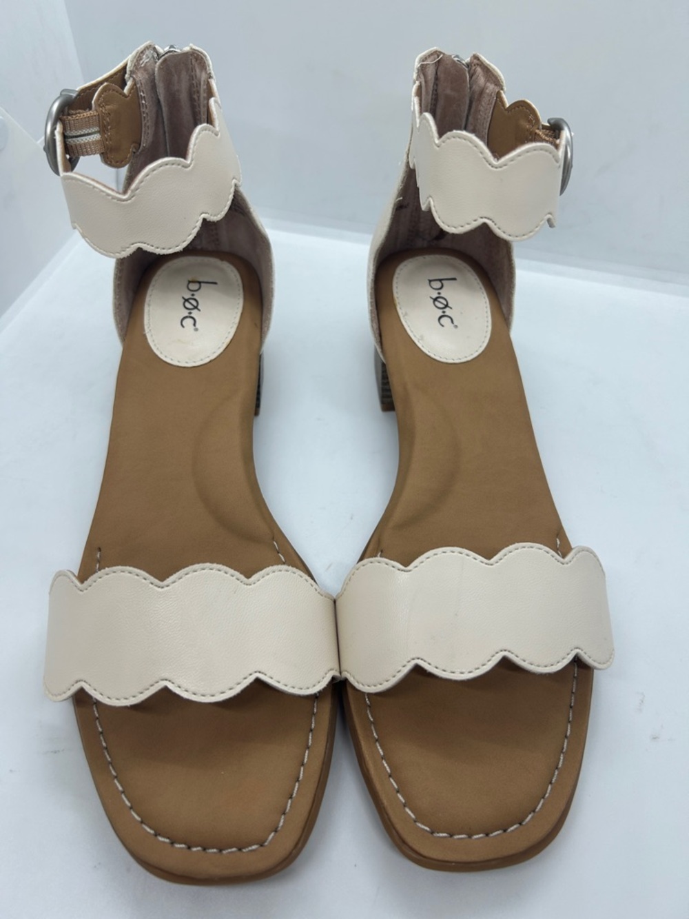 b.o.c. Women's Ivory Scalloped Ankle-Strap Sandals Size 10 NWOT